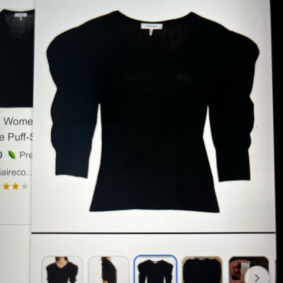 Frame 100% Cashmere Puffed Sleeve Sweater, V Neck - Picture 2 of 9